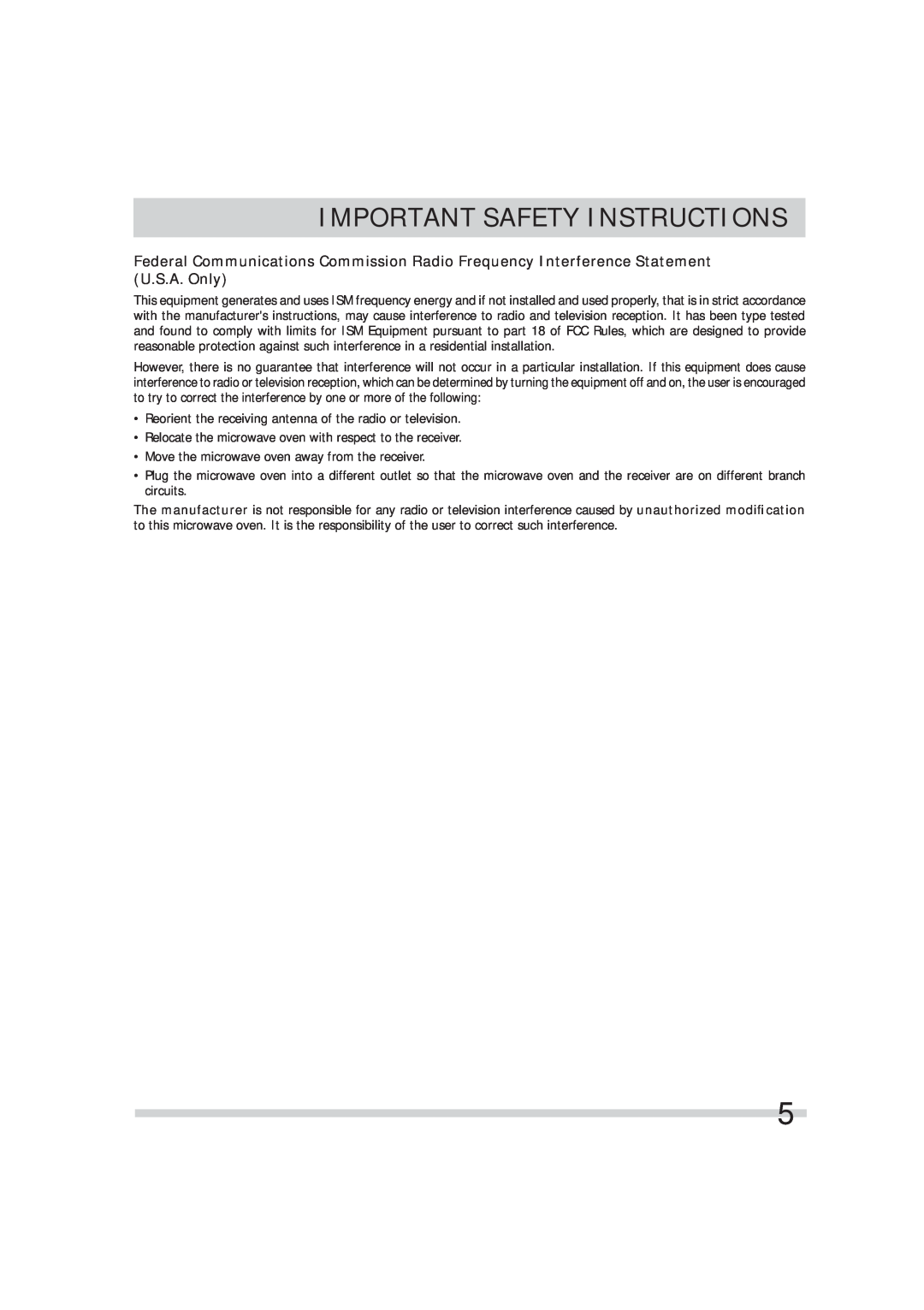 Frigidaire DGMV174KF, FGMV174KF Important Safety Instructions, Reorient the receiving antenna of the radio or television 
