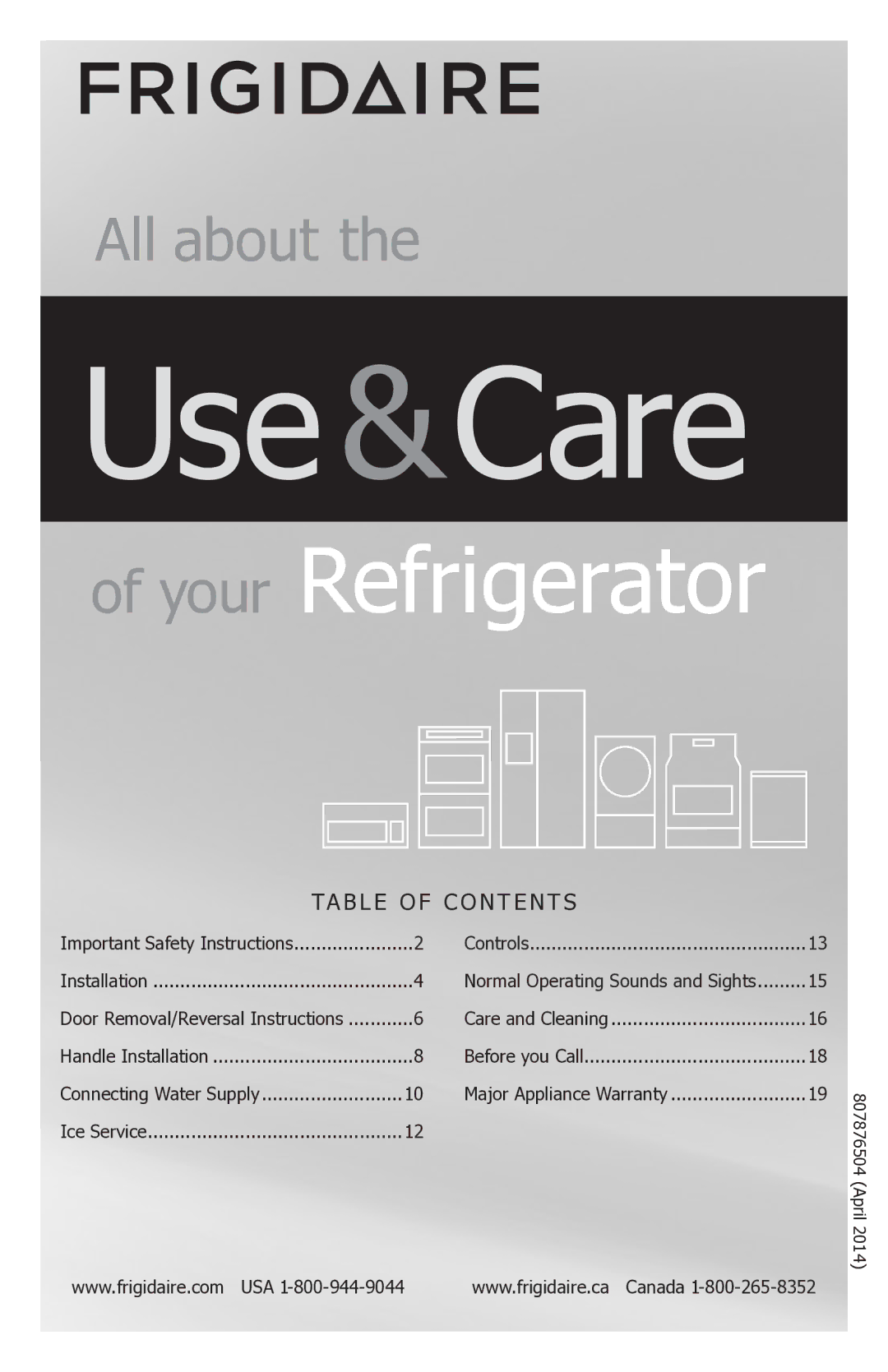 Frigidaire FFTR2021QB, FGTR1845QF, FFTR2021QS, FFTR2021QW, FFTR1614QW important safety instructions Use &Care 