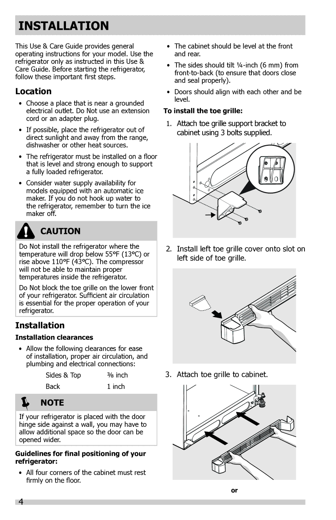 Frigidaire FFTR1614QW, FGTR1845QF, FFTR2021QB, FFTR2021QS, FFTR2021QW important safety instructions Installation, Location 