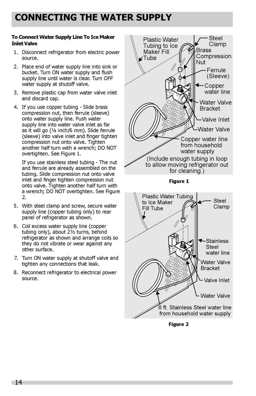 Frigidaire FGUN2642LP, FGUS2647LF, FGUS2632LE, FGUS2632LP, FGUS2645LF To Connect Water Supply Line To Ice Maker Inlet Valve 