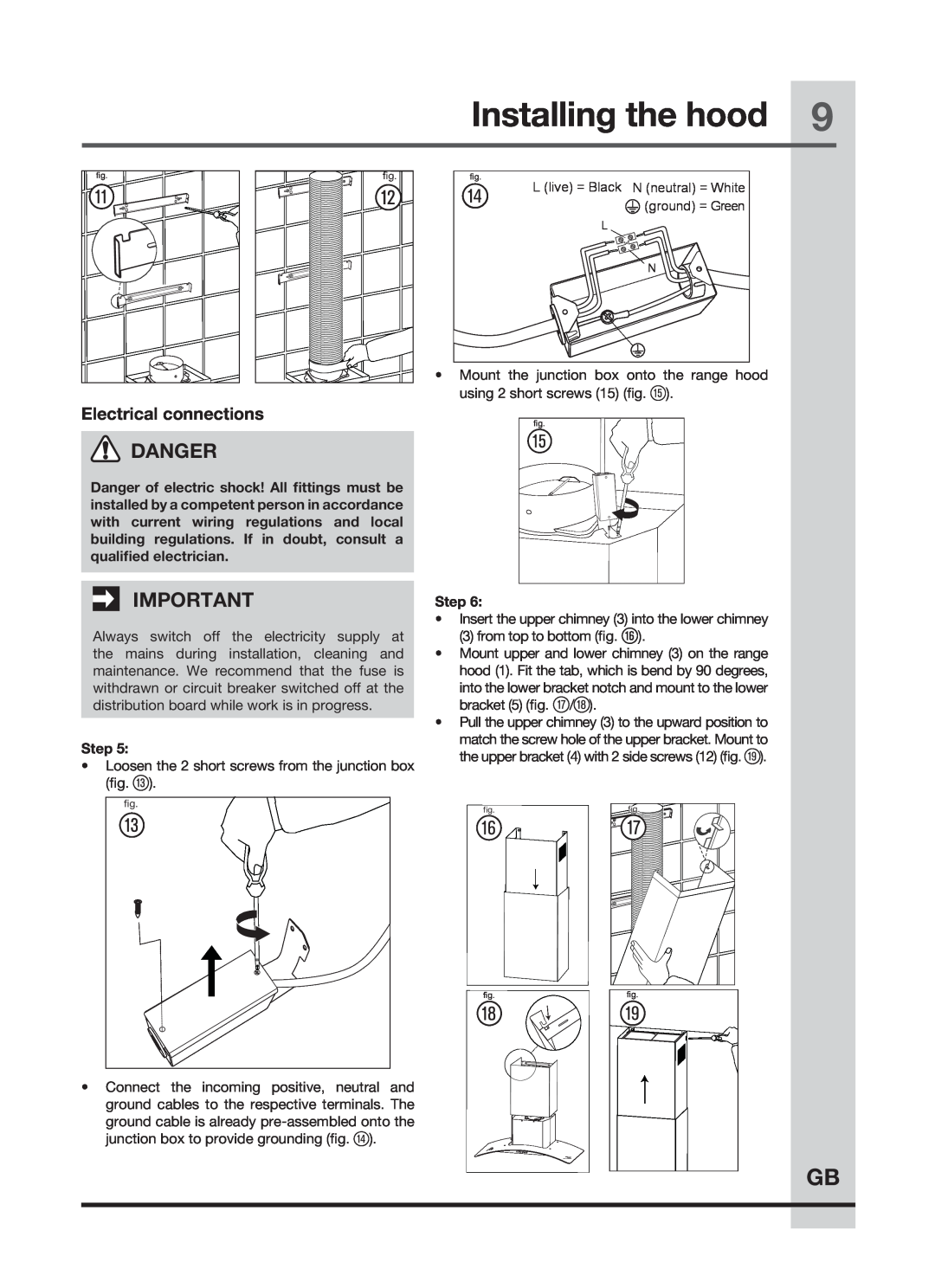 Frigidaire FHWC3660LS, FHWC3655LS, FHWC3060LS manual Electrical connections, Installing the hood, Danger 