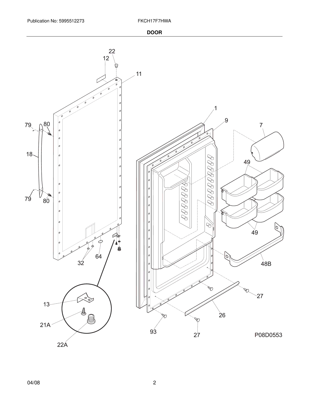 Frigidaire FKCH17F7HW manual Door 