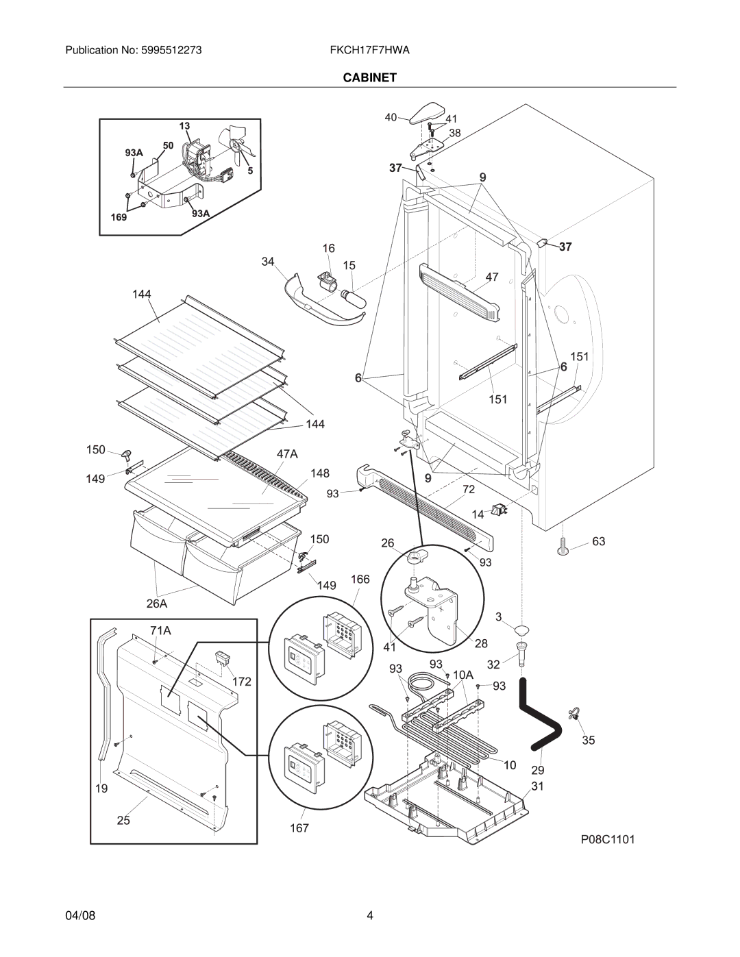 Frigidaire FKCH17F7HW manual Cabinet 