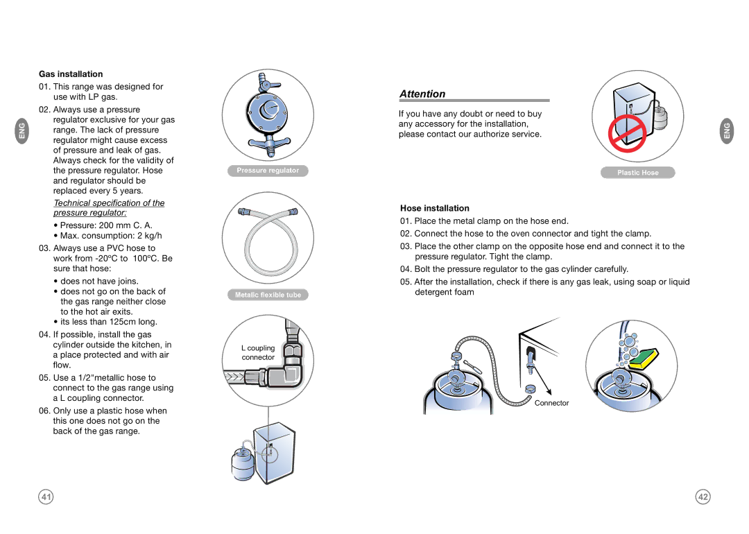 Frigidaire FKGF20MEI(W,Q,G), FKGF249MPI, FKGF209MMI, FKGF249MDI, FKGF249MMI, FKGF209MPI Gas installation, Hose installation 