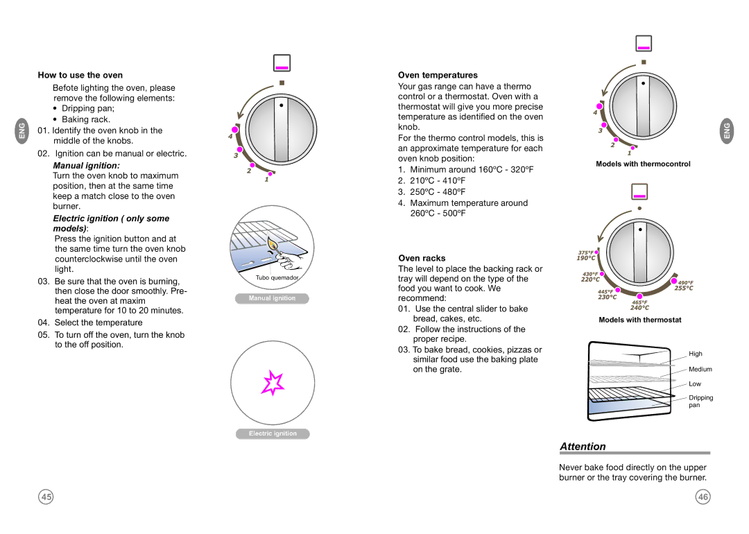 Frigidaire FKGF209MMI, FKGF20MEI(W,Q,G), FKGF249MPI, FKGF249MDI, FKGF24MEI How to use the oven, Oven temperatures, Oven racks 