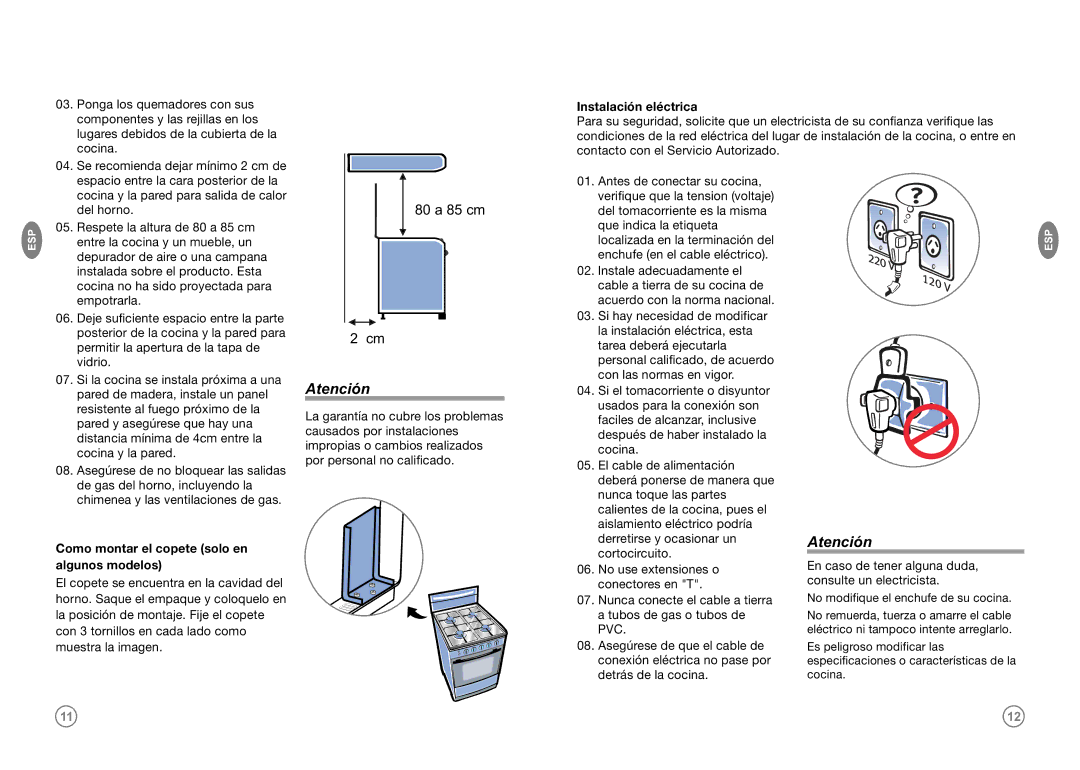 Frigidaire FKGF24MEI, FKGF20MEI(W,Q,G), FKGF249MPI Instalación eléctrica, Como montar el copete solo en Algunos modelos 