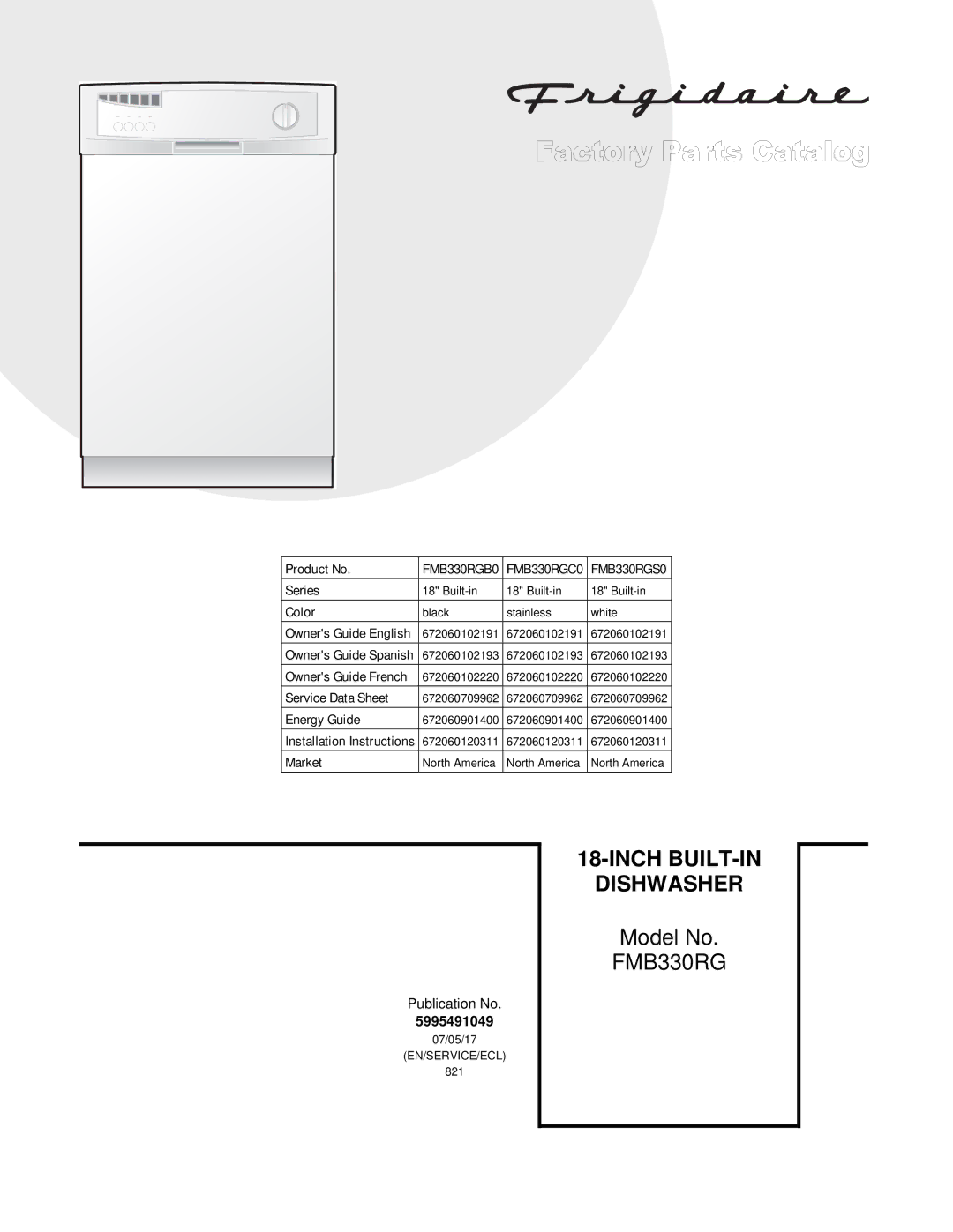 Frigidaire FMB330RG installation instructions Dishwasher 