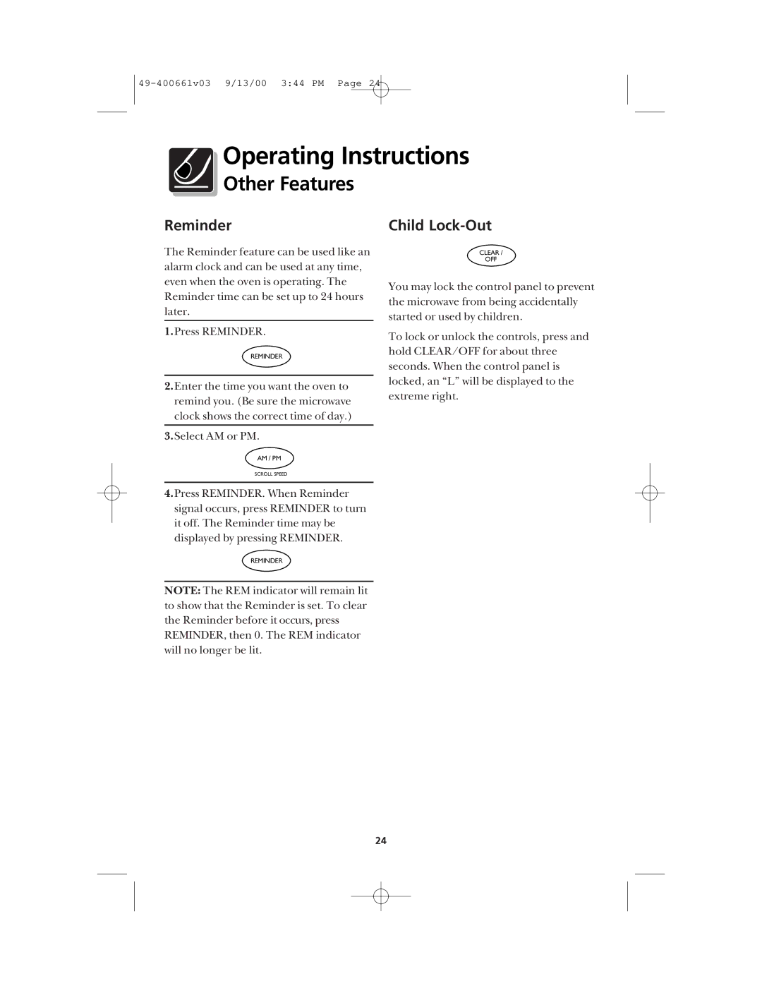 Frigidaire FMT144 warranty Reminder, Child Lock-Out 