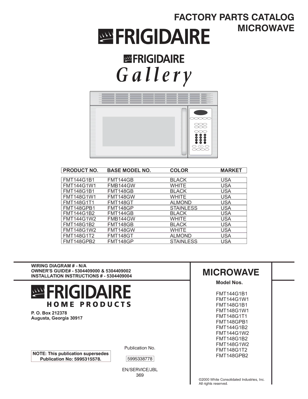 Frigidaire FMT148G1B1, FMT144G1W1 installation instructions Factory Parts Catalog Microwave 