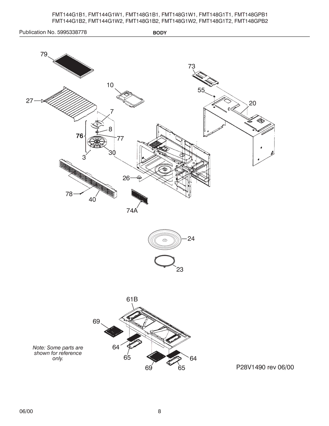 Frigidaire FMT144G1W1, FMT148G1B1 installation instructions 74A 61B, P28V1490 rev 06/00 