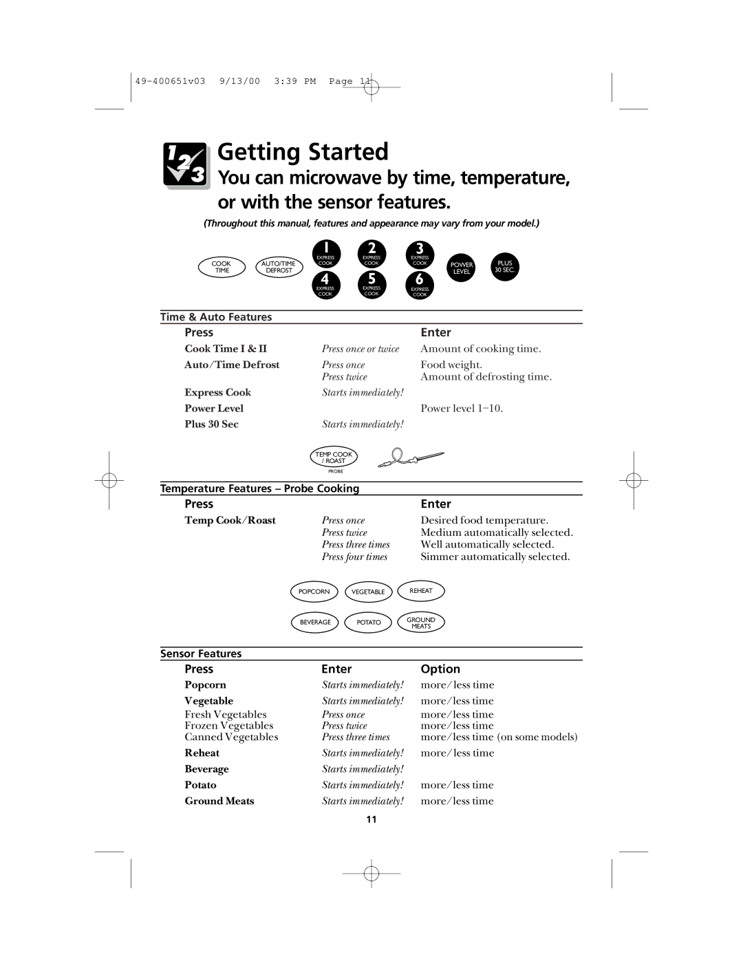 Frigidaire FMT148 warranty Getting Started, Press Enter Option 