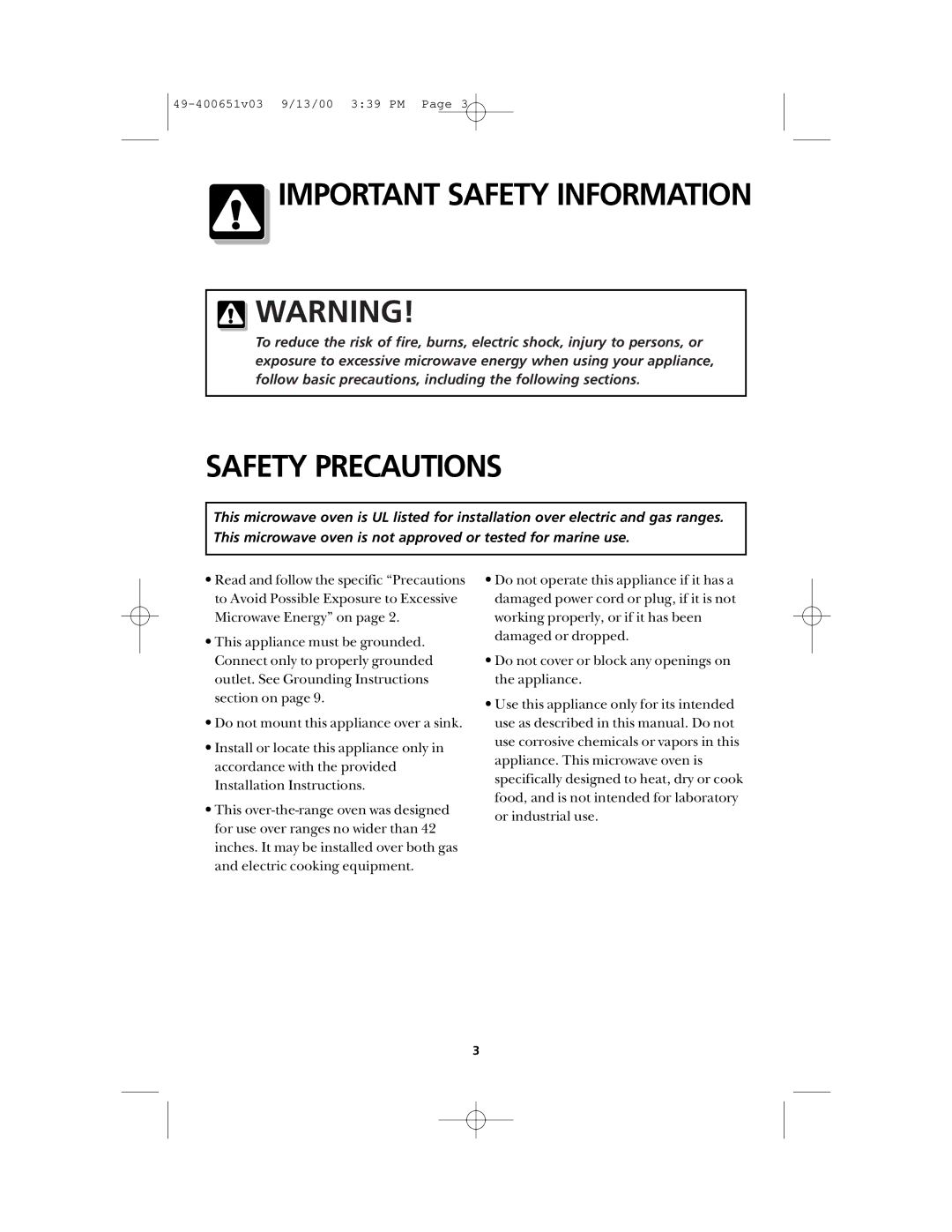 Frigidaire FMT148 warranty Safety Precautions 