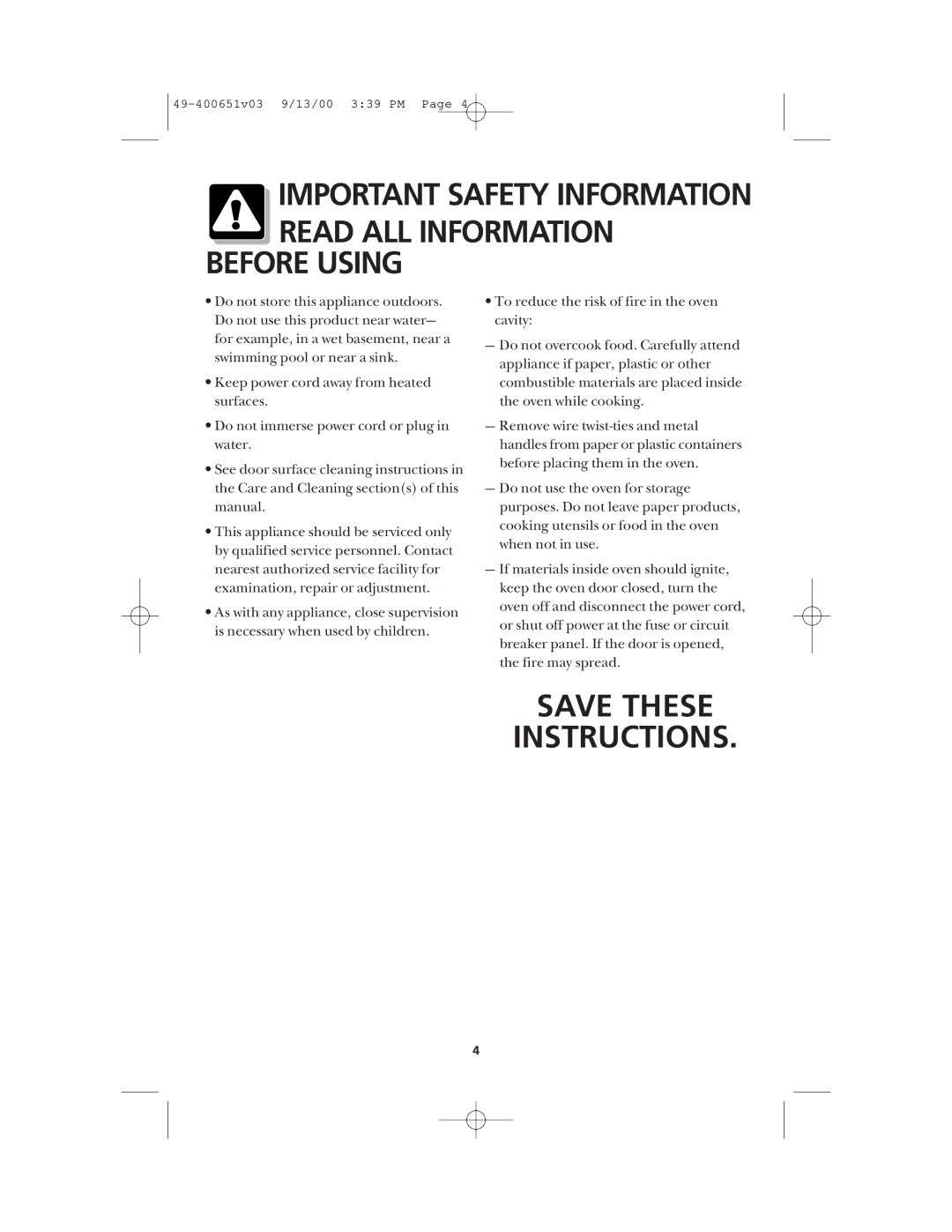 Frigidaire FMT148 warranty Save These Instructions 