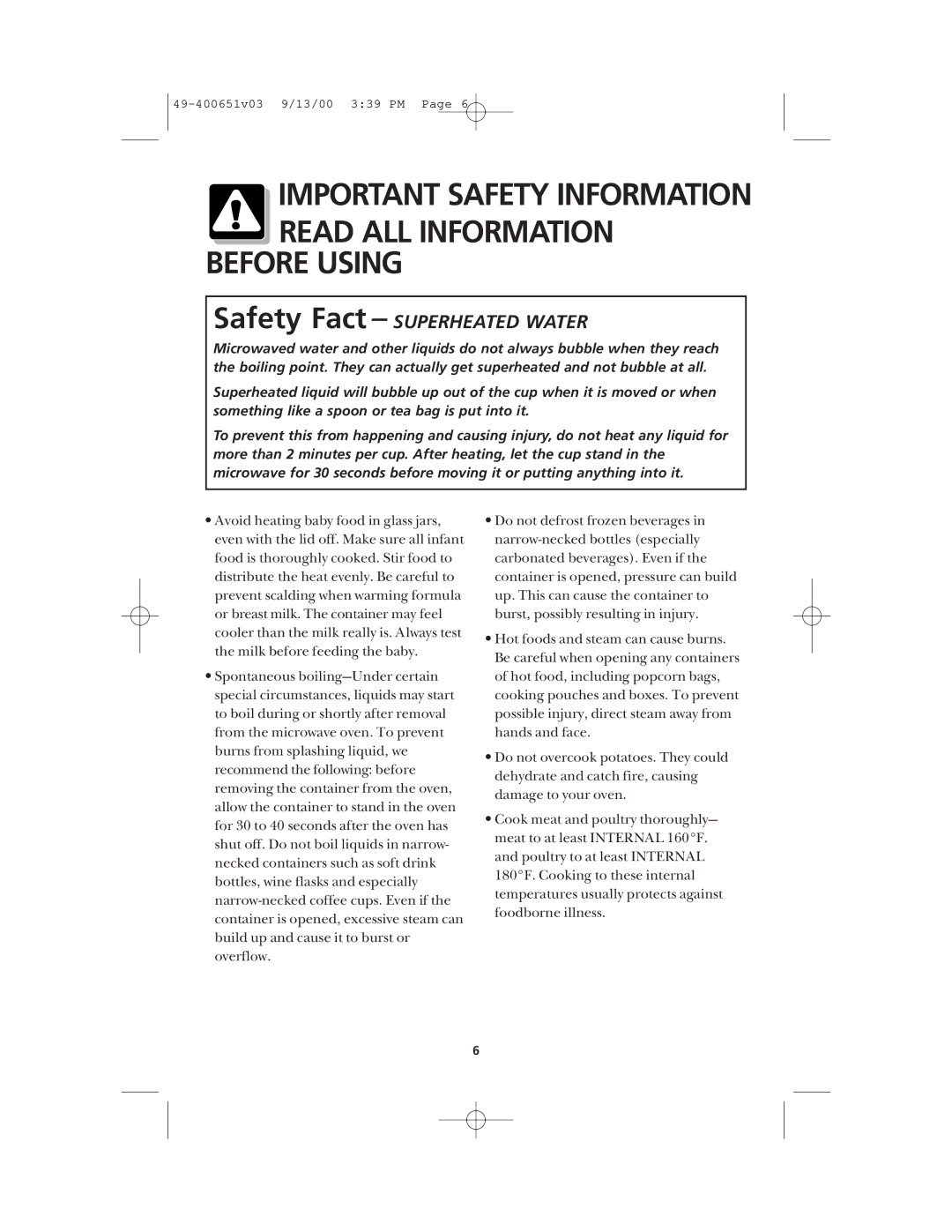 Frigidaire FMT148 warranty Safety Fact Superheated Water 