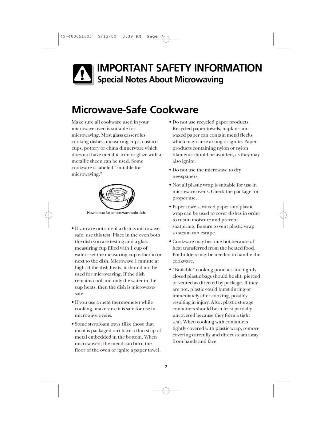 Frigidaire FMT148 warranty Microwave-Safe Cookware 