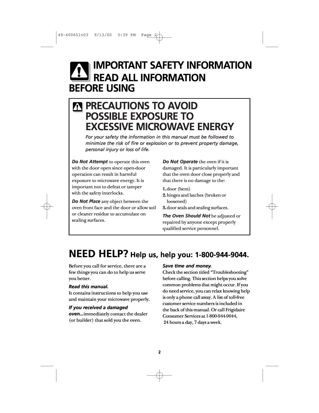 Frigidaire FMT148 warranty Important Safety Information, Precautions To Avoid, Read All Information Before Using 