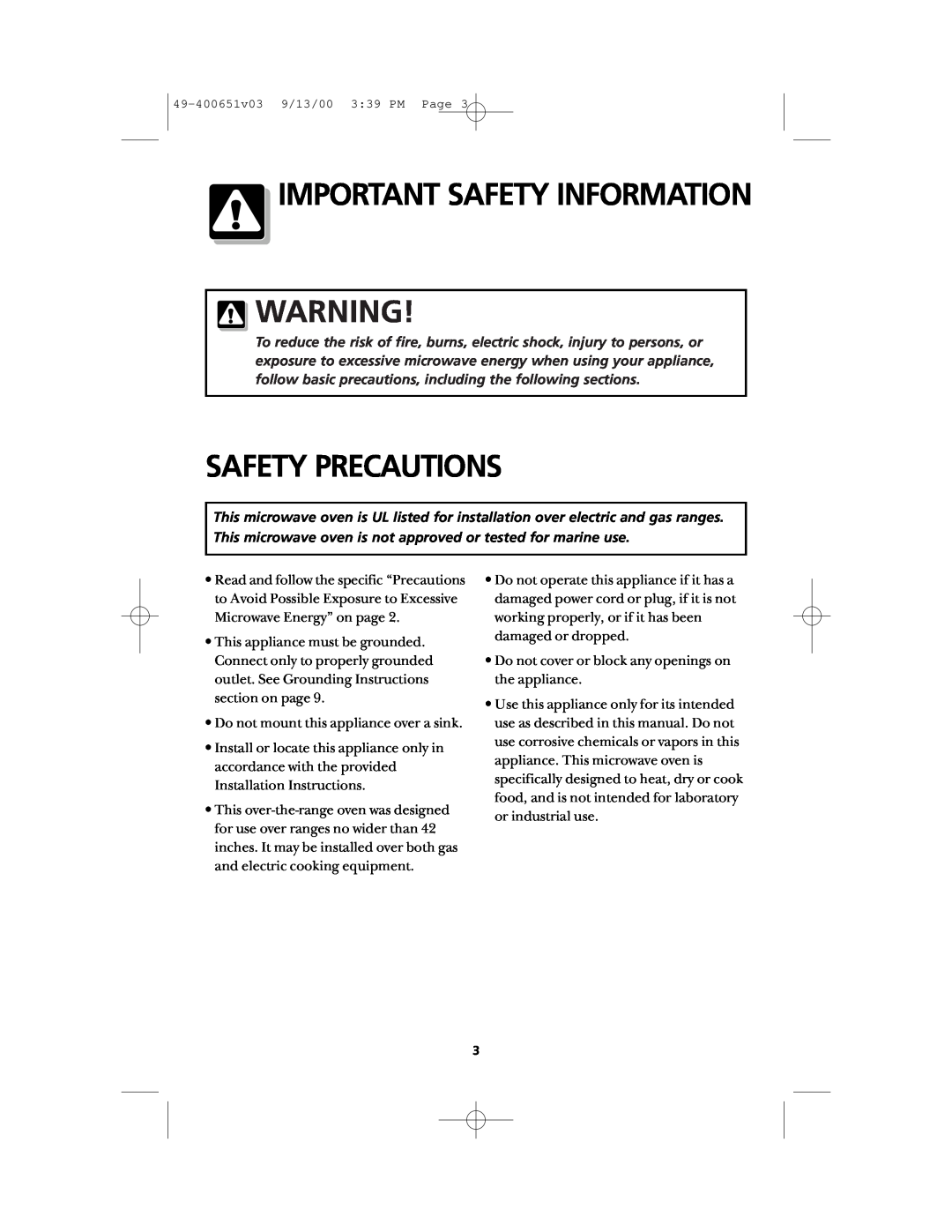 Frigidaire FMT148 warranty Safety Precautions, Important Safety Information, Do not mount this appliance over a sink 