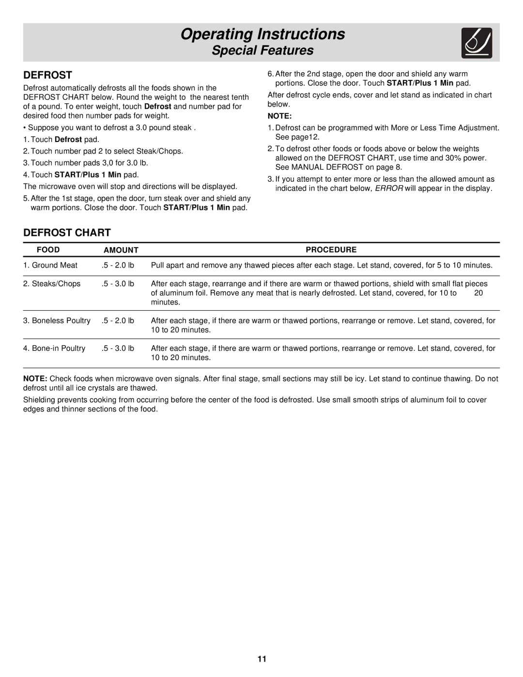 Frigidaire DS, FMV156DB, DC, DQ important safety instructions Defrost Chart 