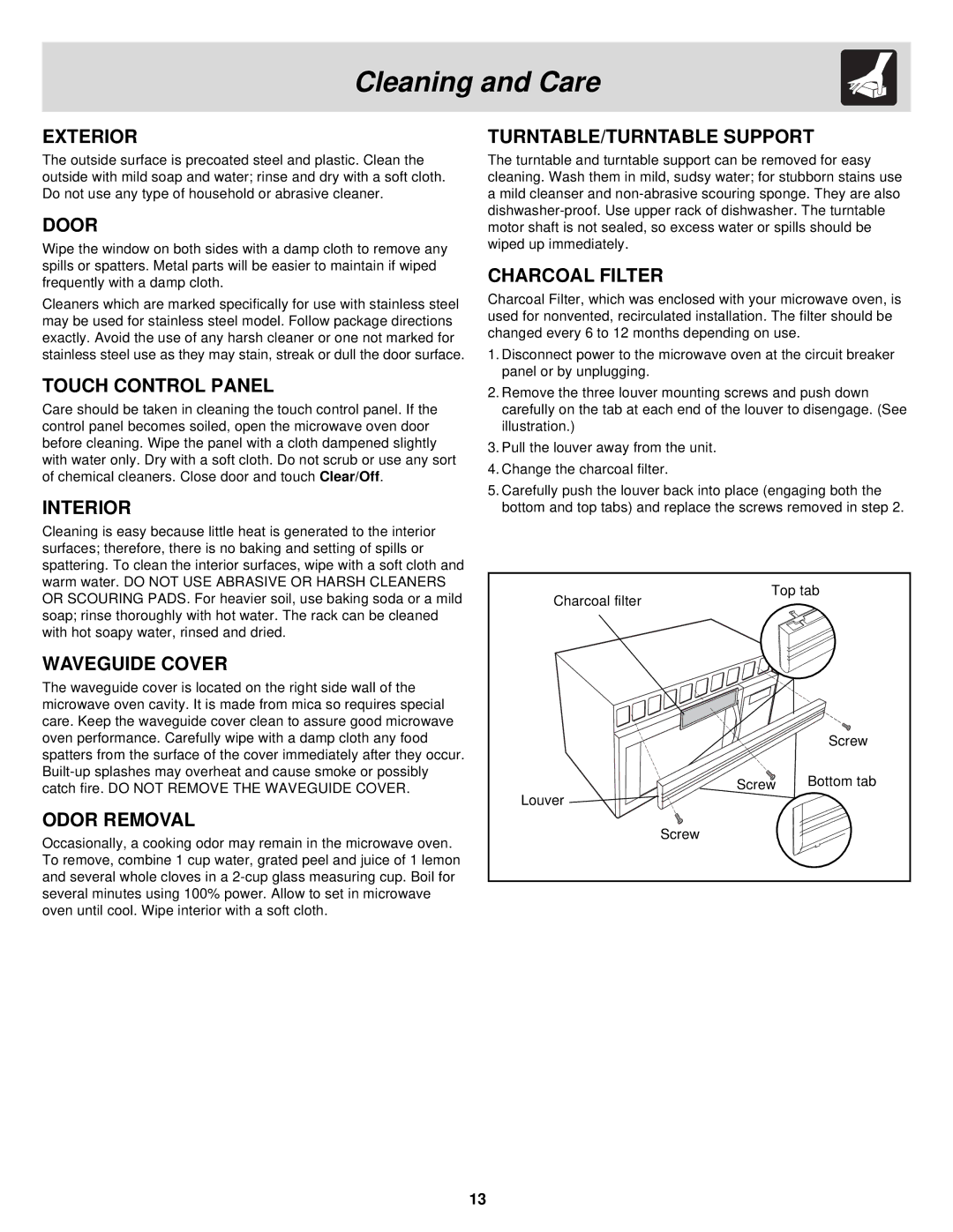 Frigidaire DC, FMV156DB, DQ, DS important safety instructions Cleaning and Care 