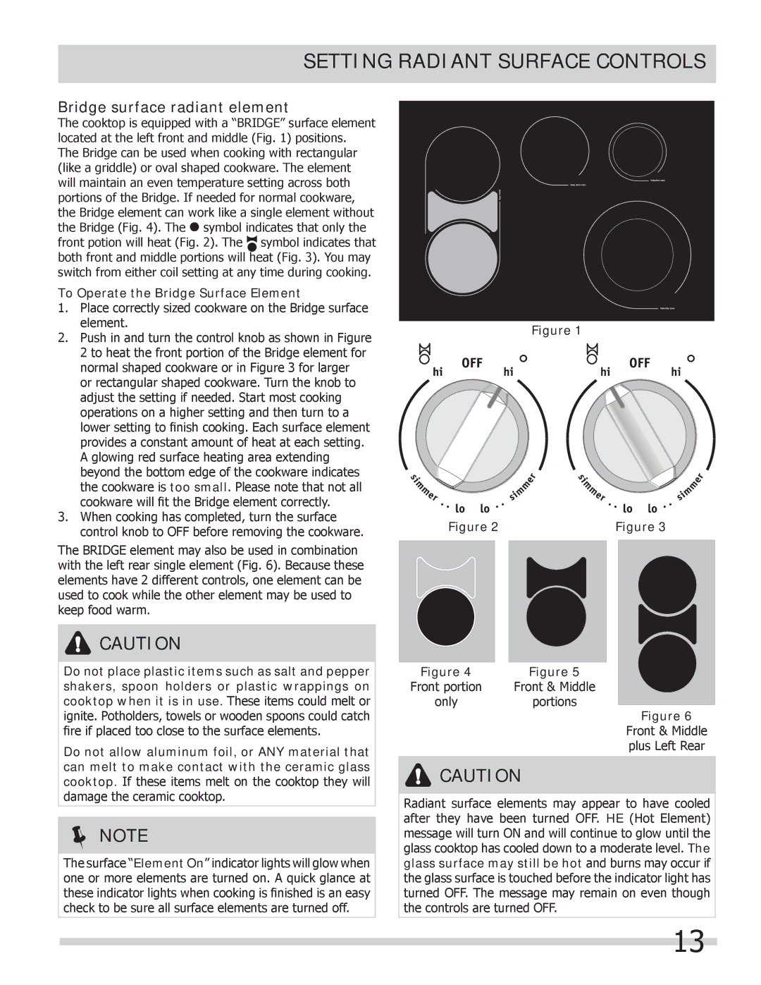 Frigidaire FPCS3085LF manual Bridge surface radiant element, To Operate the Bridge Surface Element 