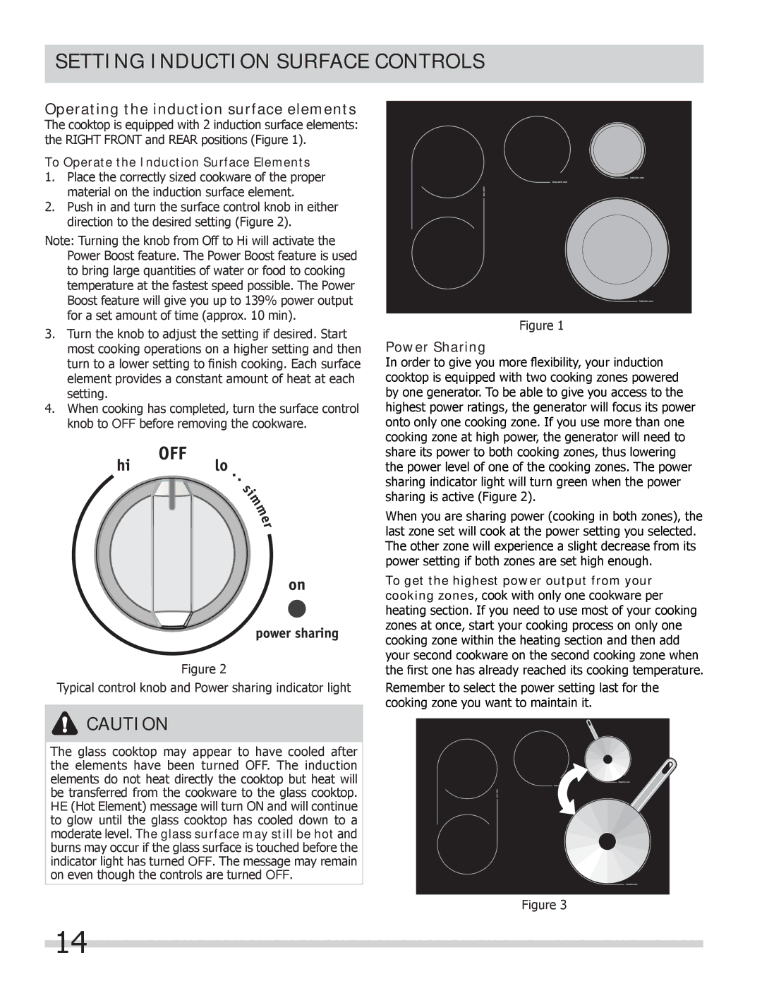 Frigidaire FPCS3085LF manual Setting Induction Surface Controls, Operating the induction surface elements 