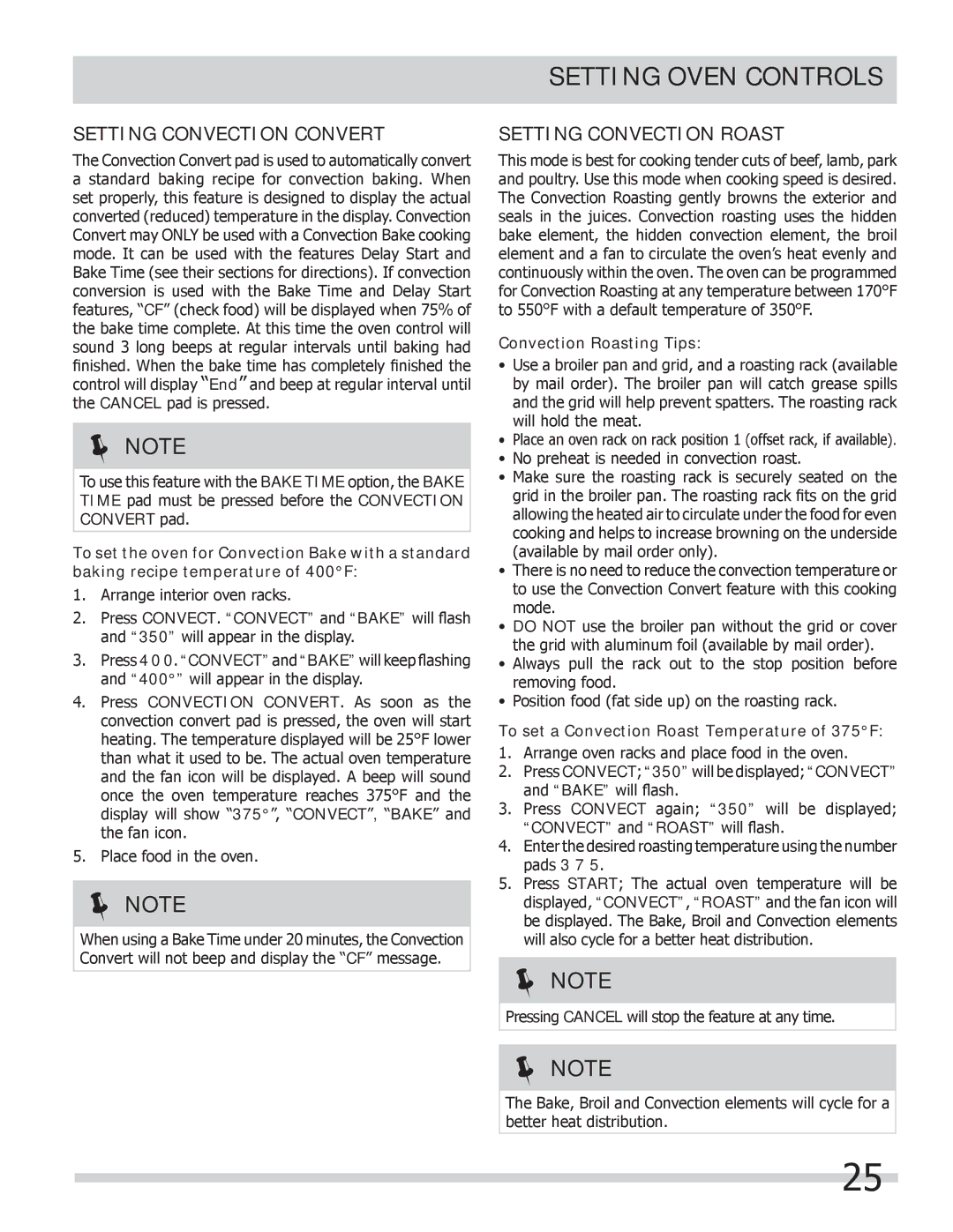 Frigidaire FPCS3085LF manual Setting Convection Convert, Setting Convection Roast, Convection Roasting Tips 