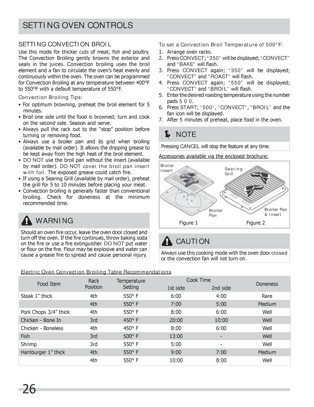 Frigidaire FPCS3085LF Setting Convection Broil, Convection Broiling Tips, To set a Convection Broil Temperature of 500F 