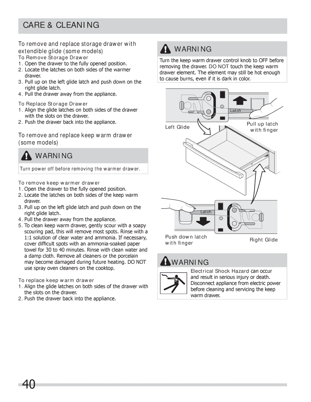 Frigidaire FPCS3085LF manual To remove and replace keep warm drawer some models 