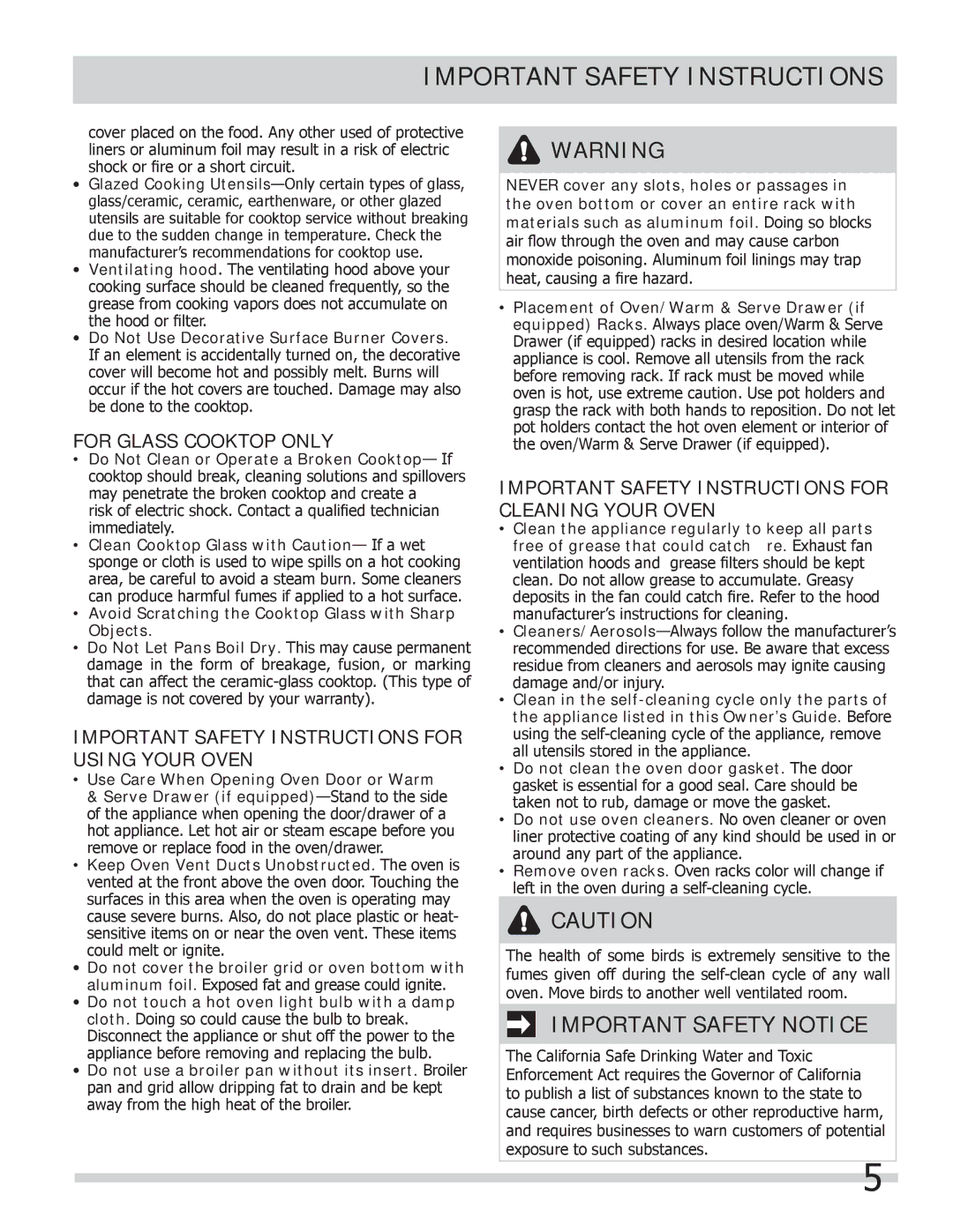 Frigidaire FPCS3085LF manual For Glass Cooktop only, Important Safety Instructions for Using Your Oven 