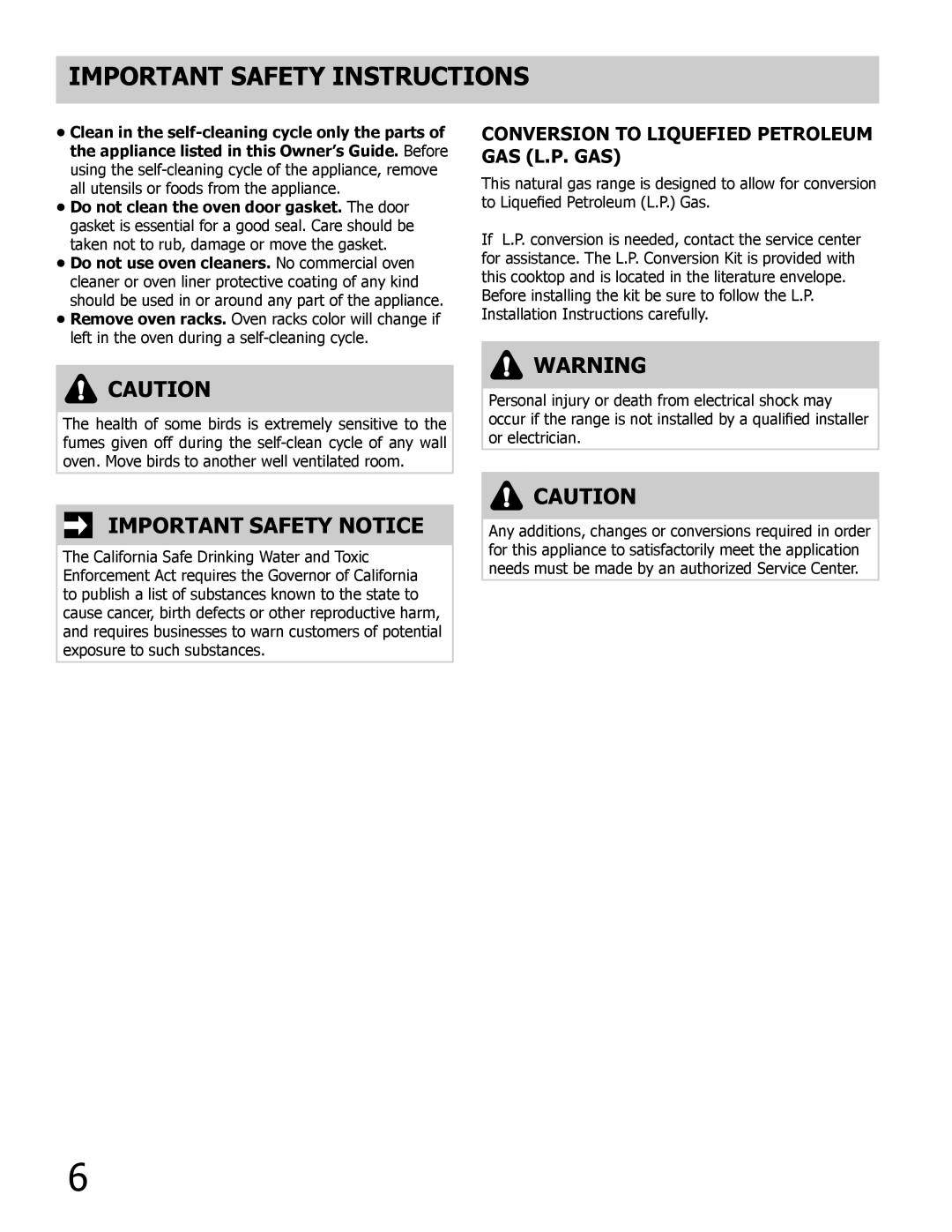 Frigidaire FPDF4085KF important safety instructions Important Safety Notice, Conversion to Liquefied Petroleum Gas L.P. Gas 