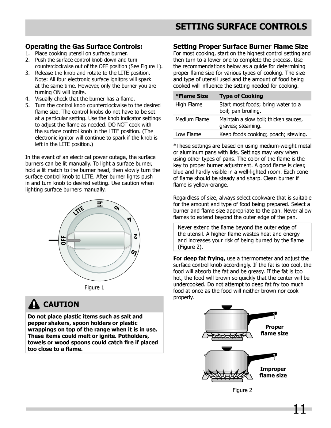 Frigidaire FPDF4085KF Operating the Gas Surface Controls, Setting Proper Surface Burner Flame Size, Wrong 