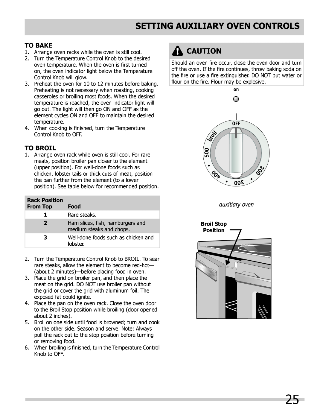 Frigidaire FPDF4085KF important safety instructions Setting auxiliary OVEN controls, To Bake, To Broil 
