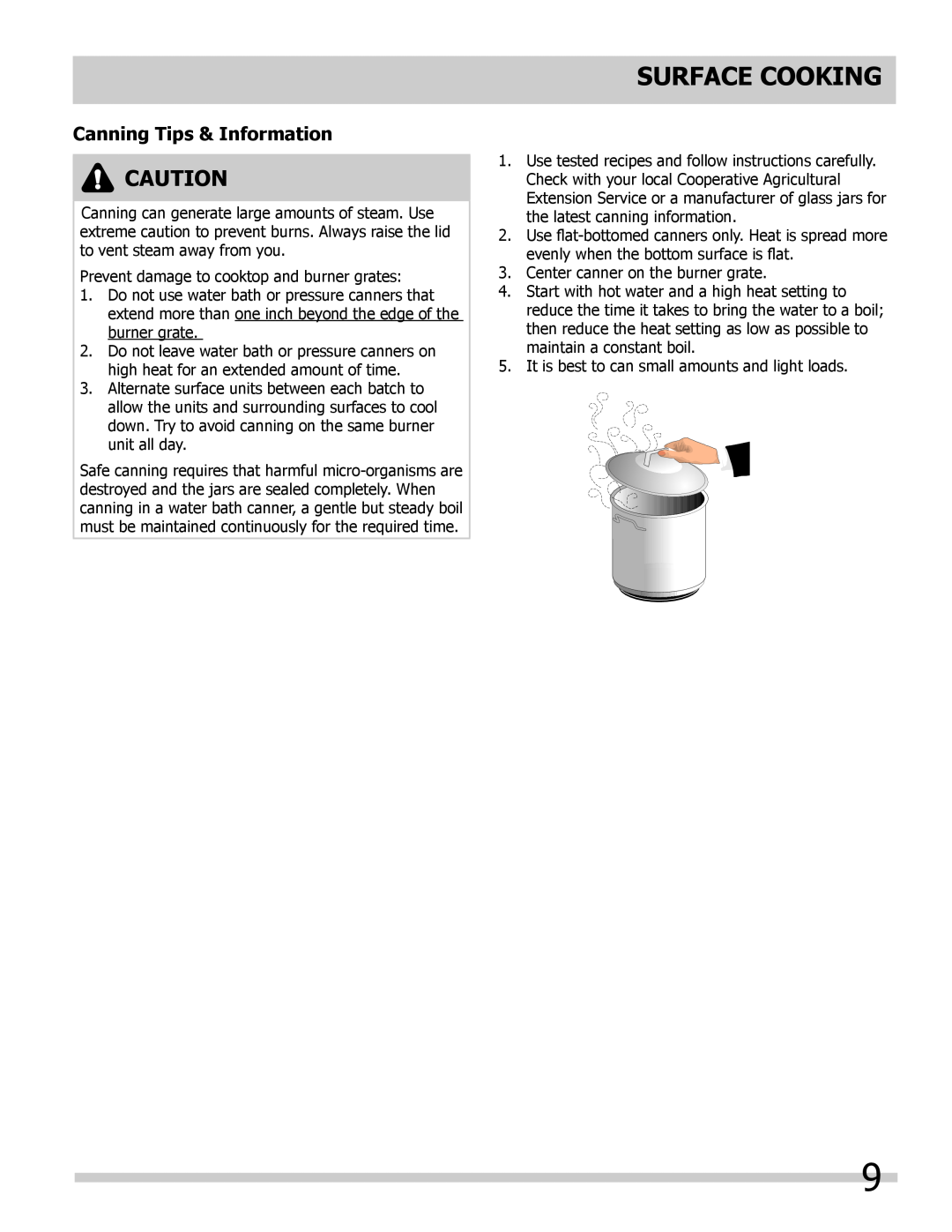Frigidaire FPDF4085KF important safety instructions Canning Tips & Information, surface cooking 