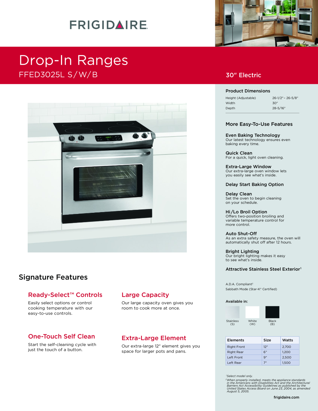 Frigidaire FPEC3085KS dimensions More Easy-To-UseFeatures, Overall Exterior Dimensions, Available in, PowerPlus Boil 