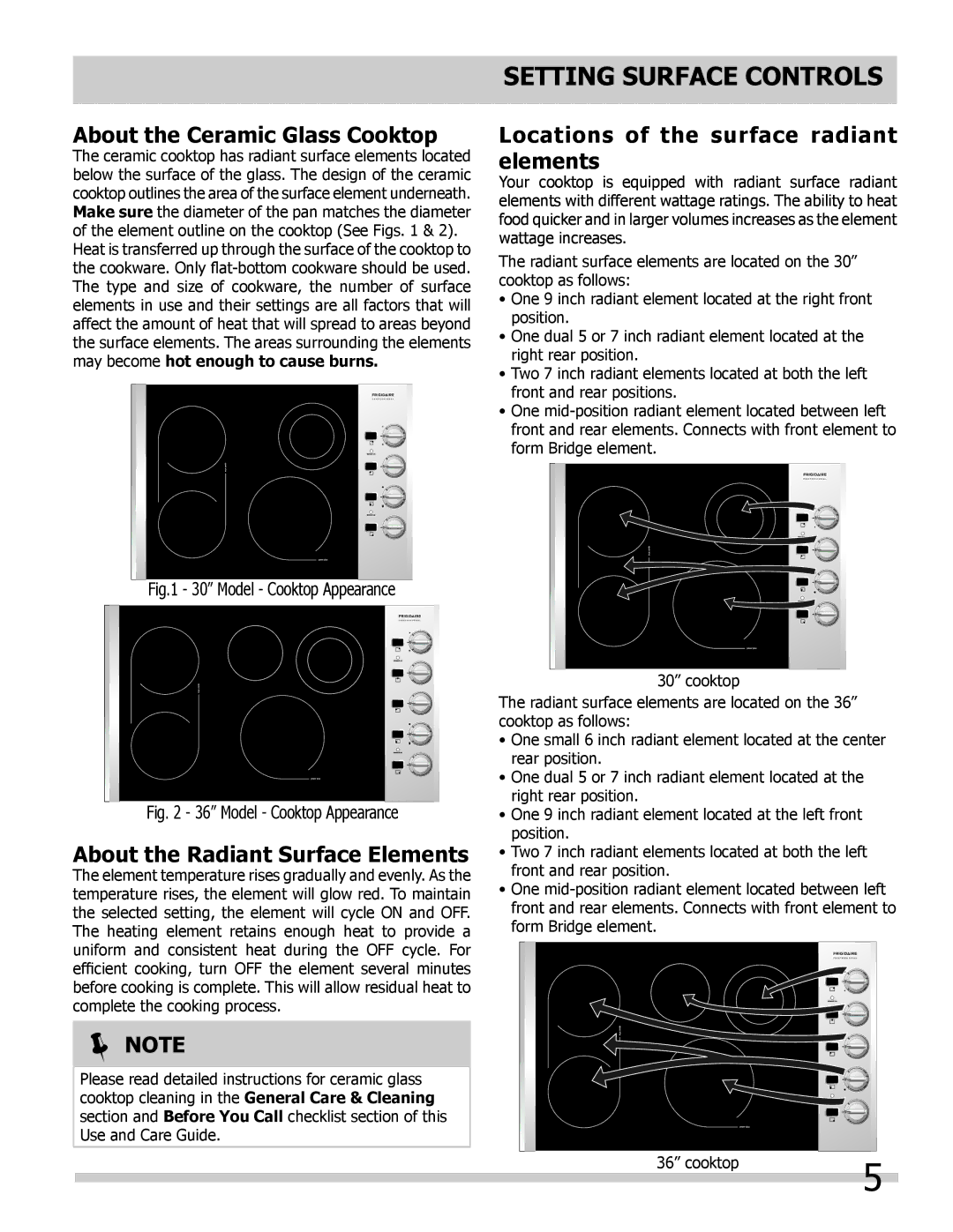 Frigidaire 318203624 Setting Surface Controls, About the Ceramic Glass Cooktop, About the Radiant Surface Elements 