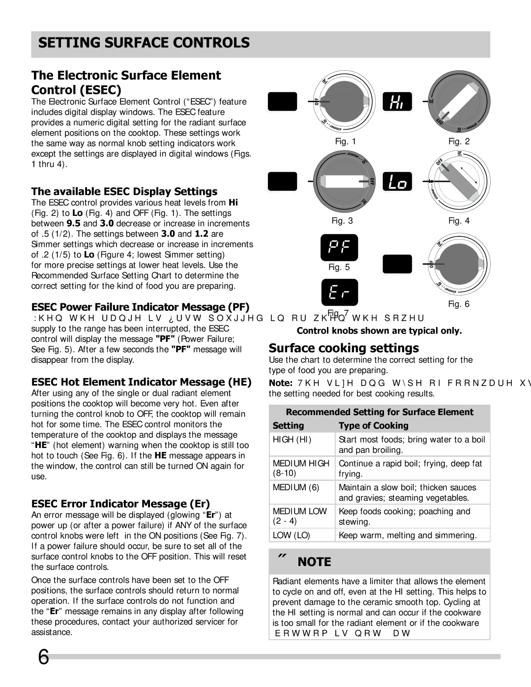 Frigidaire FPEC3085KS Setting surface controls, Electronic Surface Element Control Esec, Surface cooking settings 