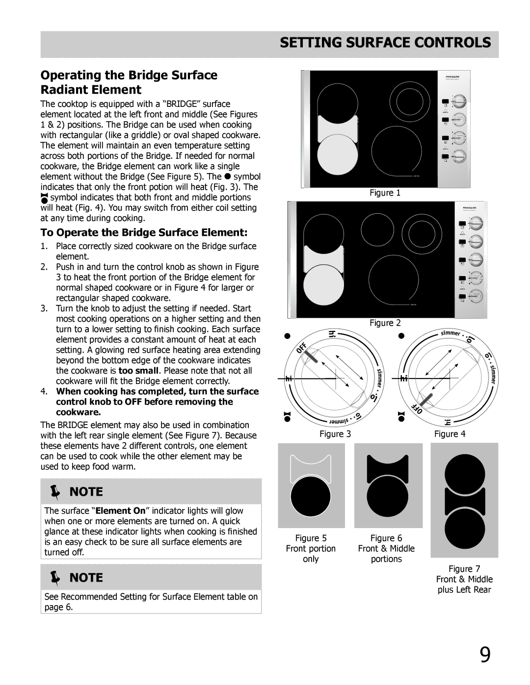 Frigidaire FPEC3085KS, FPEC3685KS Operating the Bridge Surface Radiant Element, To Operate the Bridge Surface Element 