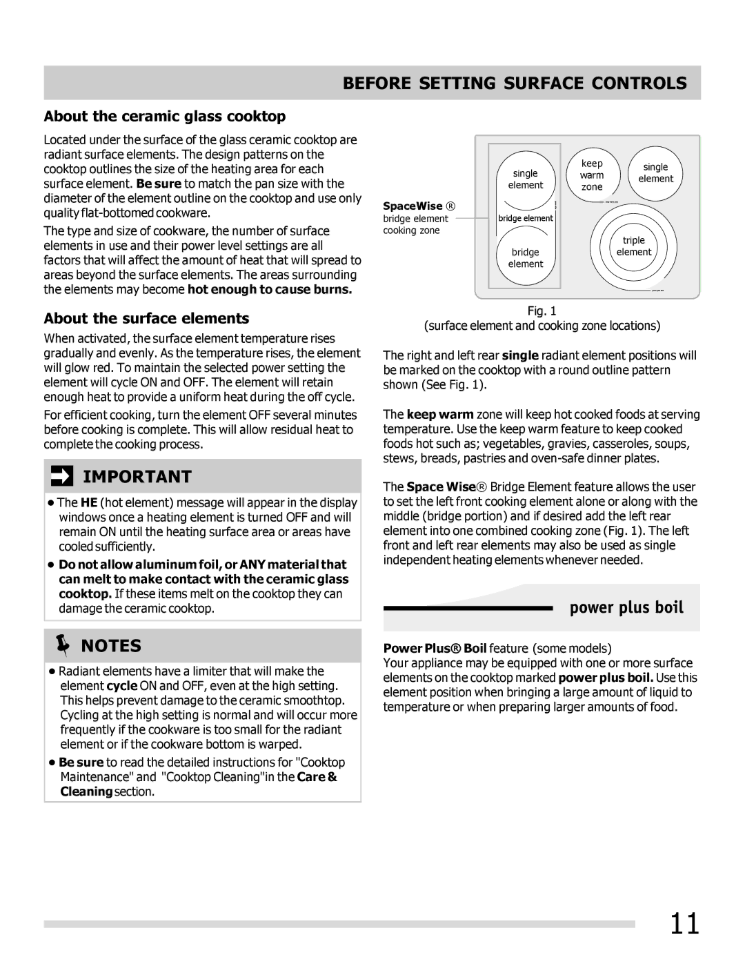 Frigidaire FPEF3081MF important safety instructions About the ceramic glass cooktop, About the surface elements 