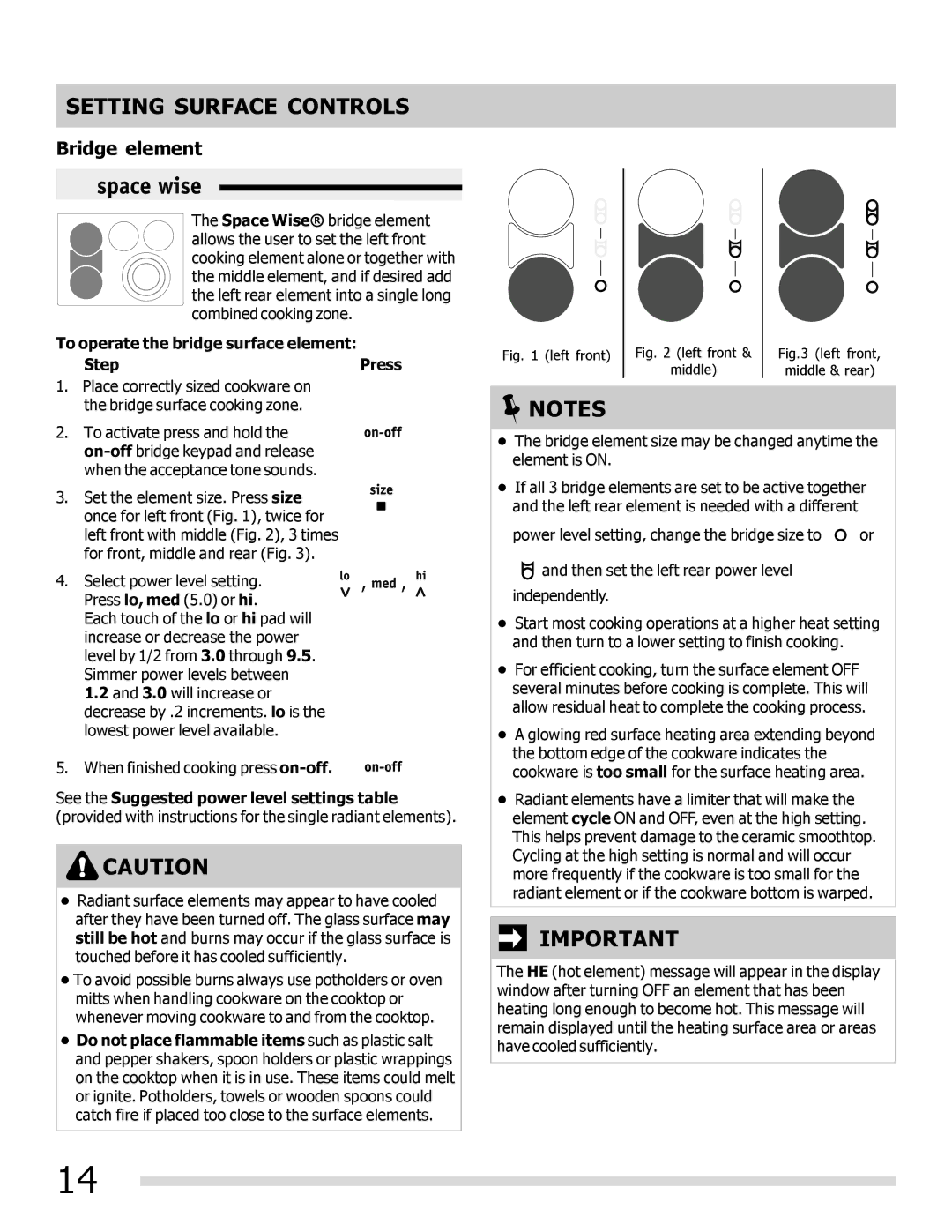 Frigidaire FPEF3081MF important safety instructions Bridge element, To operate the bridge surface element, Step Press 