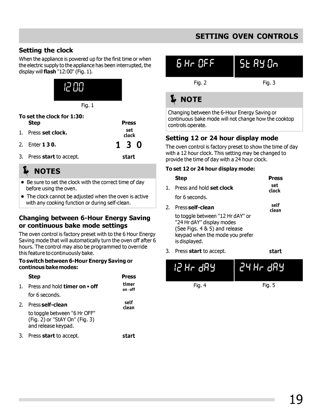 Frigidaire FPEF3081MF Setting Oven Controls, Setting the clock, Setting 12 or 24 hour display mode 