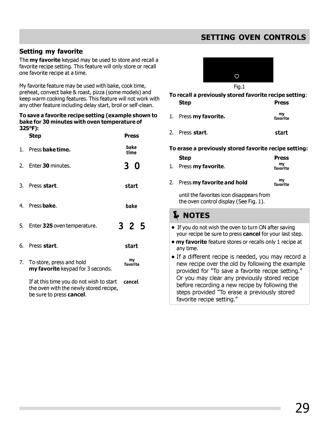 Frigidaire FPEF3081MF important safety instructions Setting my favorite 