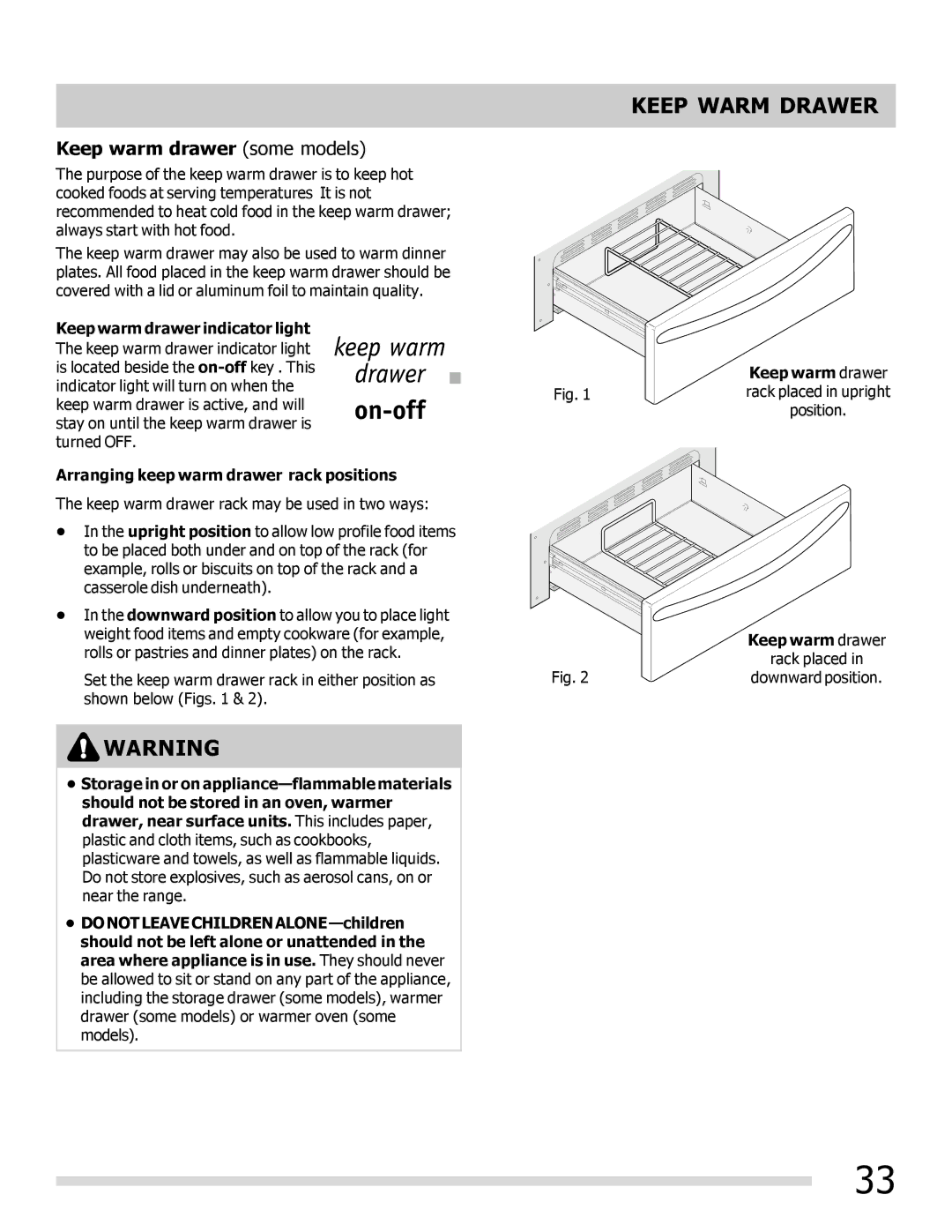 Frigidaire FPEF3081MF Keep Warm Drawer, Keep warm drawer some models, Keep warm drawer indicator light 