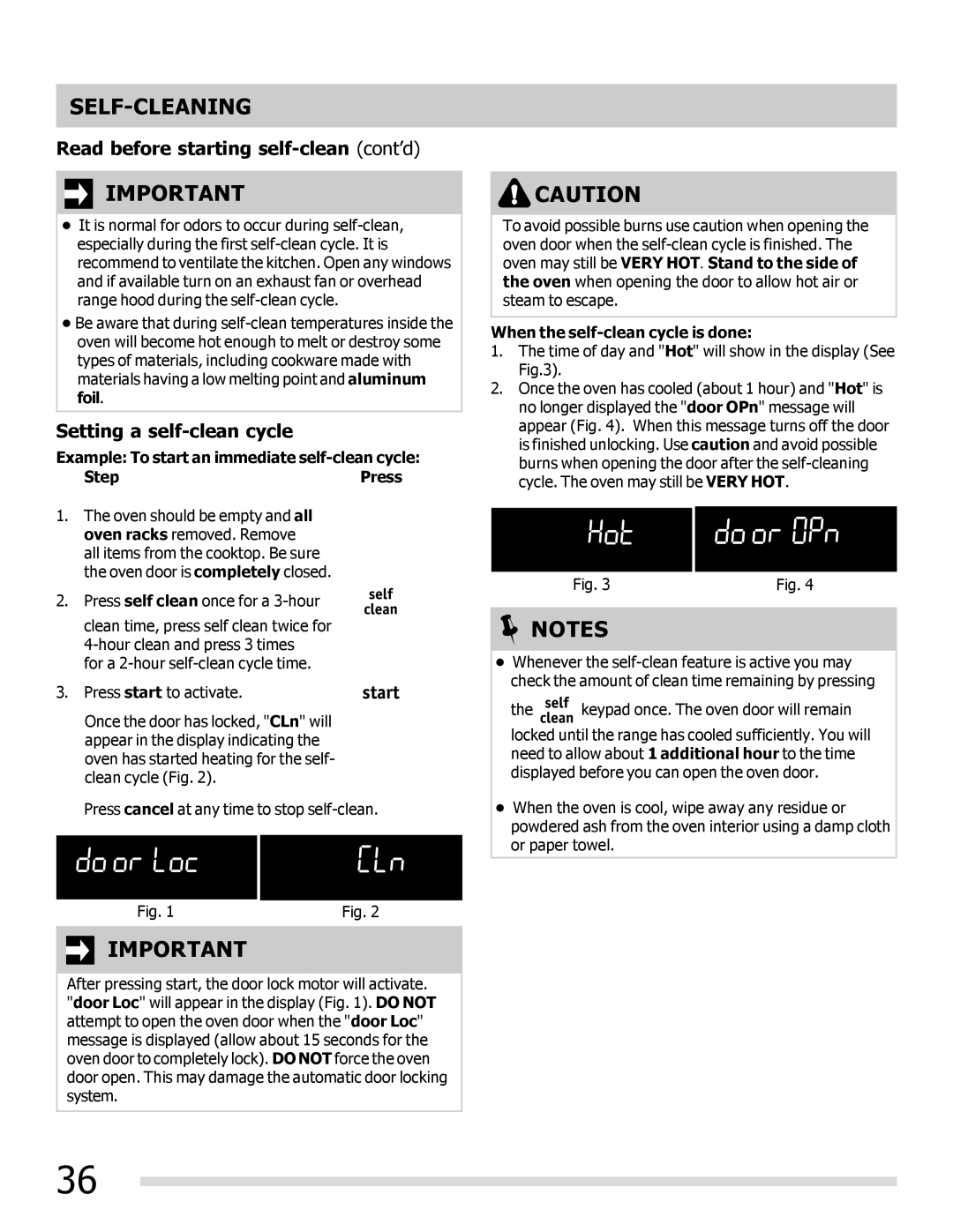 Frigidaire FPEF3081MF important safety instructions Read before starting self-clean cont’d, Setting a self-clean cycle 