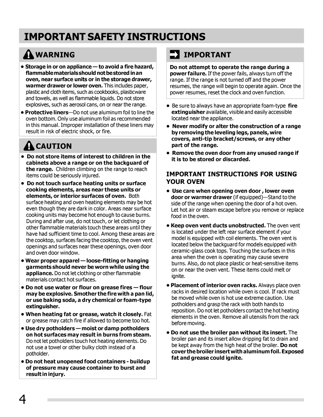 Frigidaire FPEF3081MF important safety instructions Important Instructions for Using Your Oven 