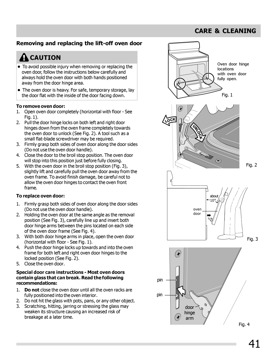 Frigidaire FPEF3081MF Removing and replacing the lift-off oven door, To remove oven door, To replace oven door 