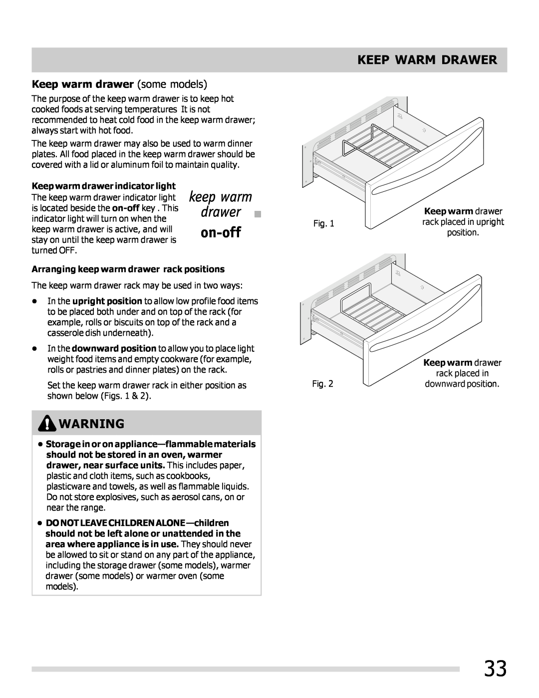 Frigidaire FPEF3081MF important safety instructions Keep Warm Drawer, Keep warm drawer some models 