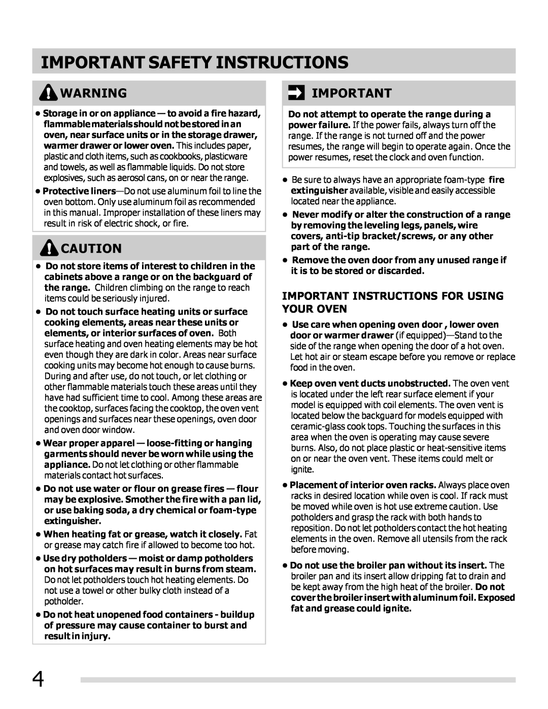 Frigidaire FPEF3081MF Important Instructions For Using Your Oven, Important Safety Instructions 
