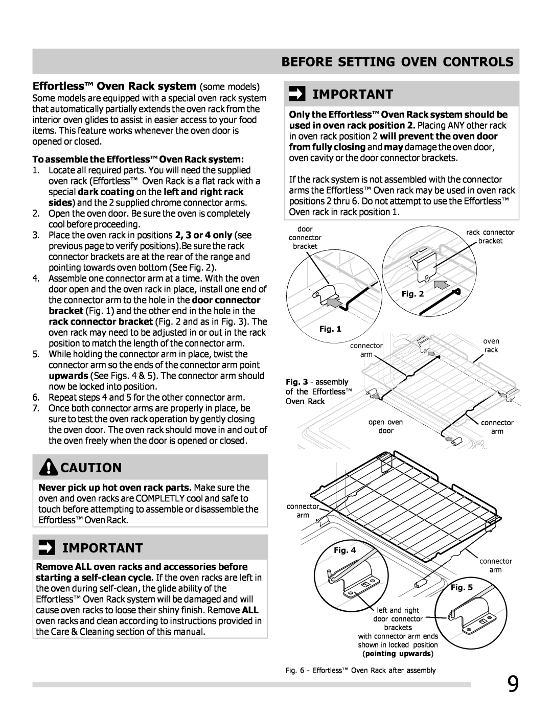 Frigidaire FPEF3081MF important safety instructions Effortless Oven Rack system some models, Before Setting Oven Controls 