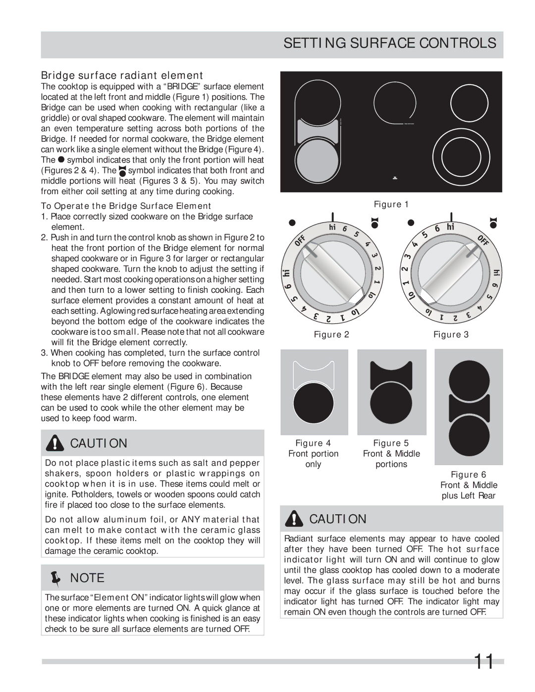 Frigidaire FPEF4085KF important safety instructions Bridge surface radiant element, To Operate the Bridge Surface Element 