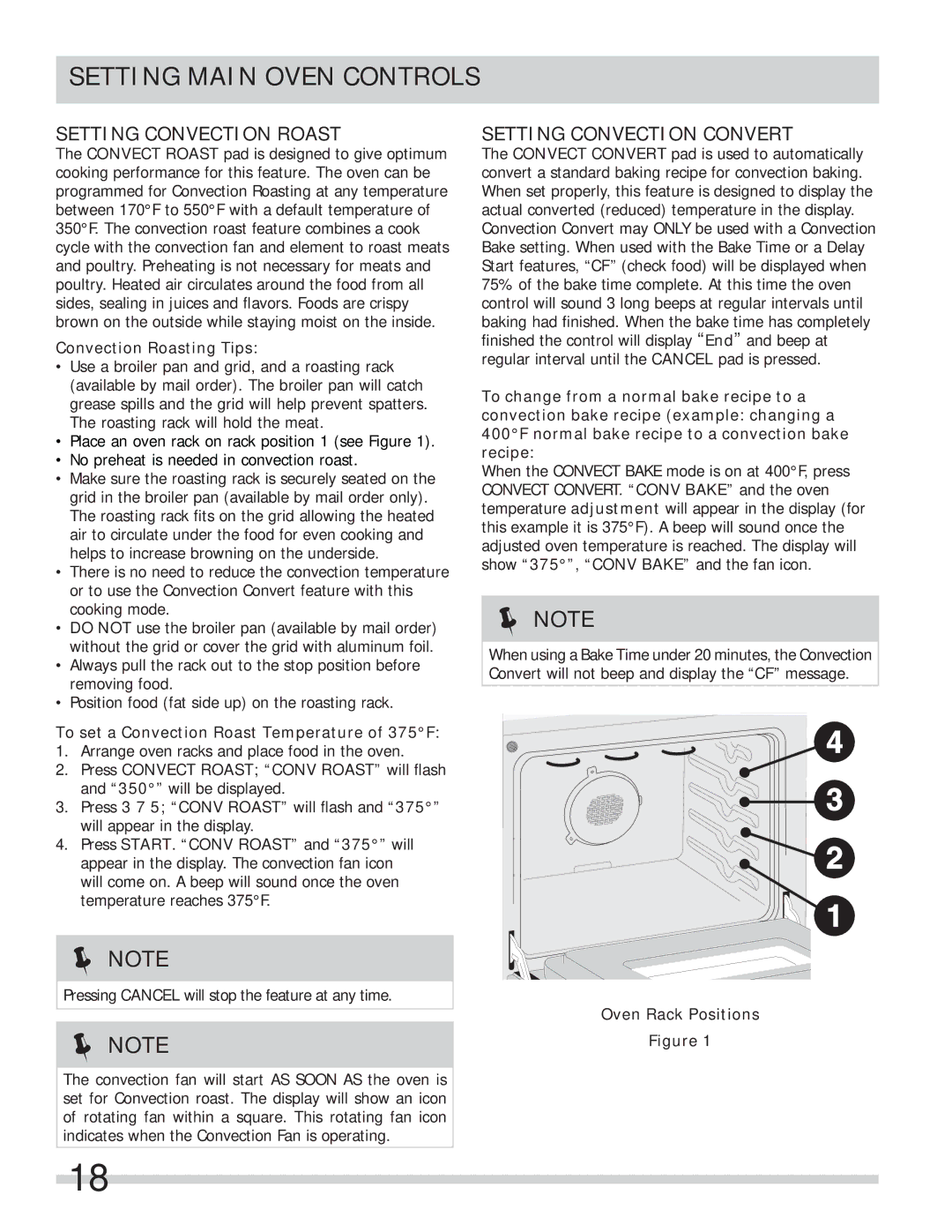 Frigidaire FPEF4085KF Setting Convection Roast, Setting Convection Convert, Convection Roasting Tips 